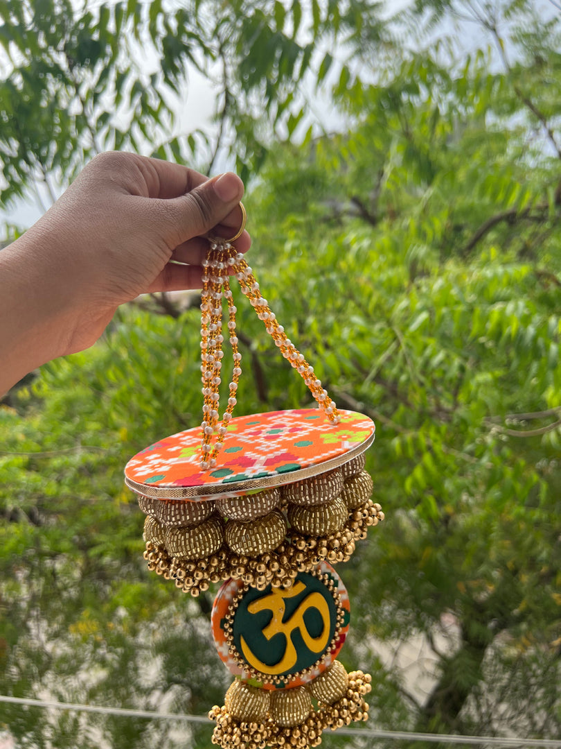 Pink Colloquial Divine Pichwai Om Pearl Hanging
