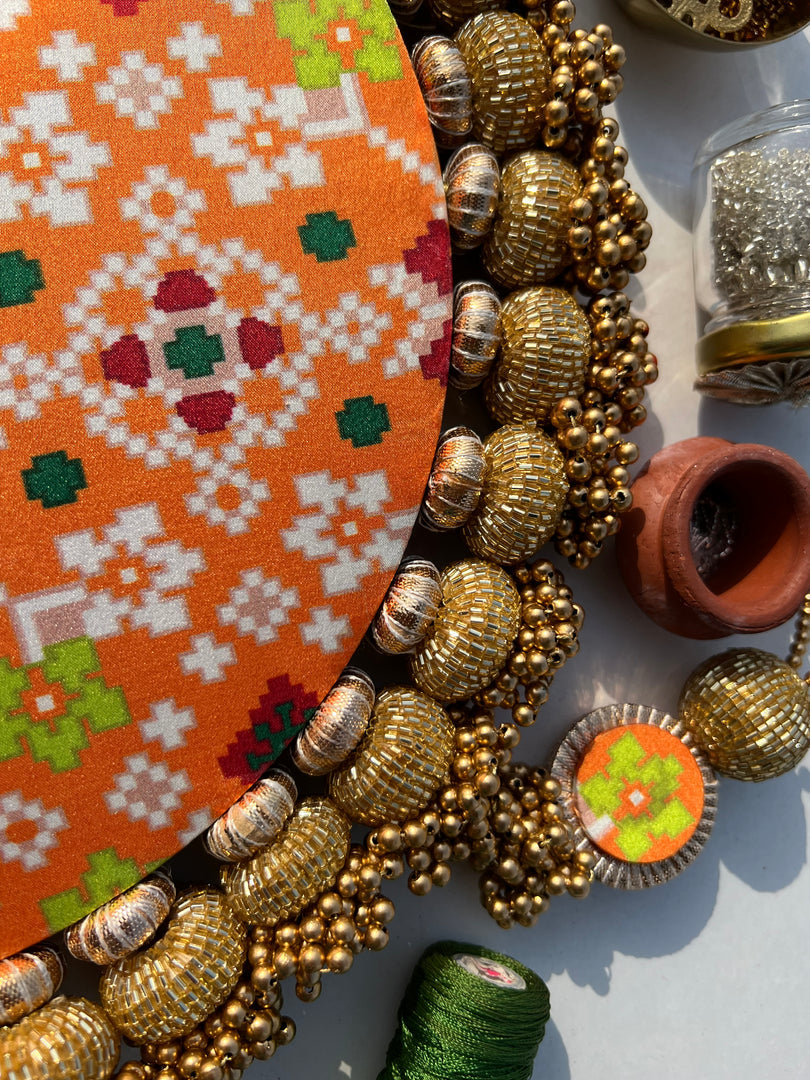Ek Onkar Motif Micro Pallet + Hanging: Lemon Yellow + Vermillion Congruous Divine Pichwai