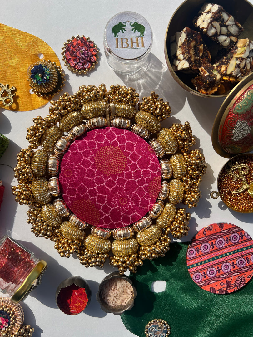 Chaandbali OM Pallet: OG Inflorescence Divine Pichwai + Maroon Navratna Patola