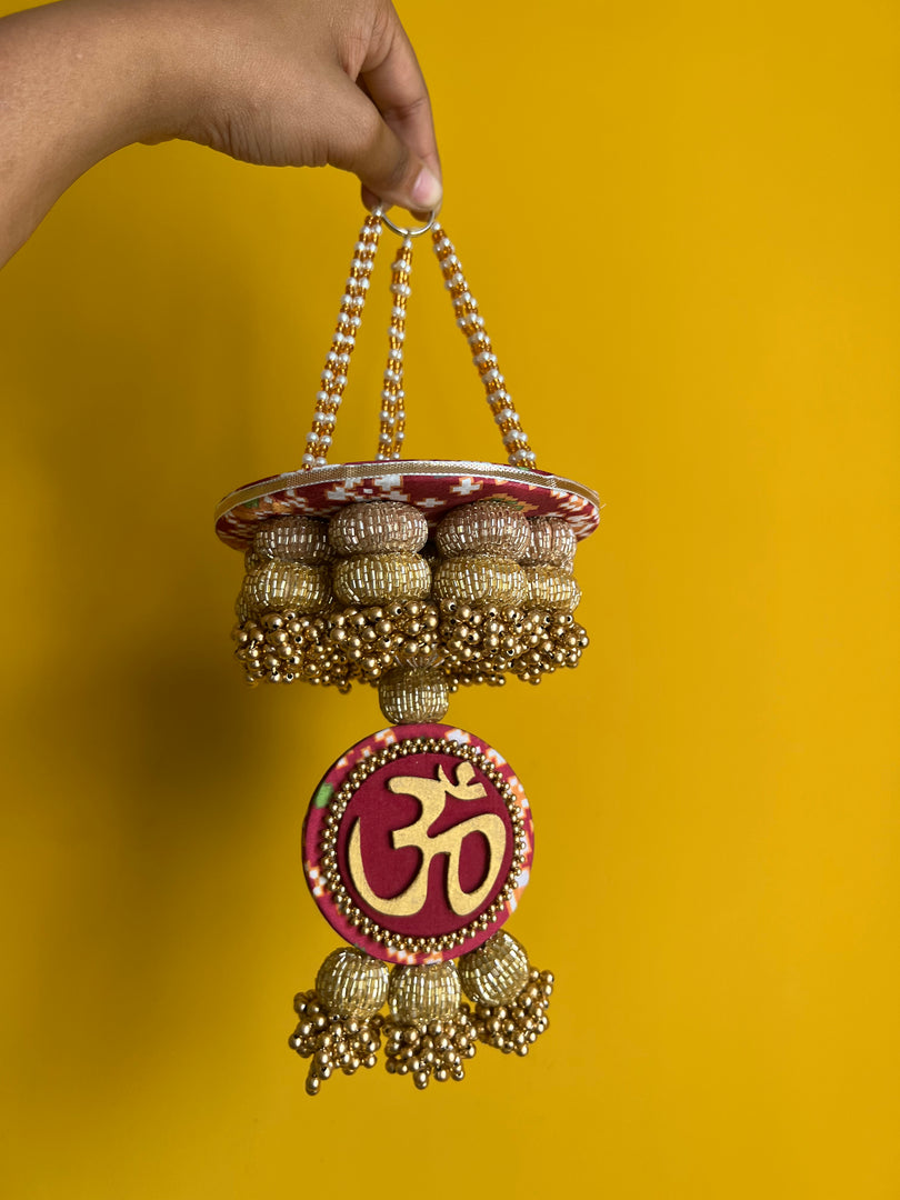 Pink Colloquial Divine Pichwai Om Pearl Hanging