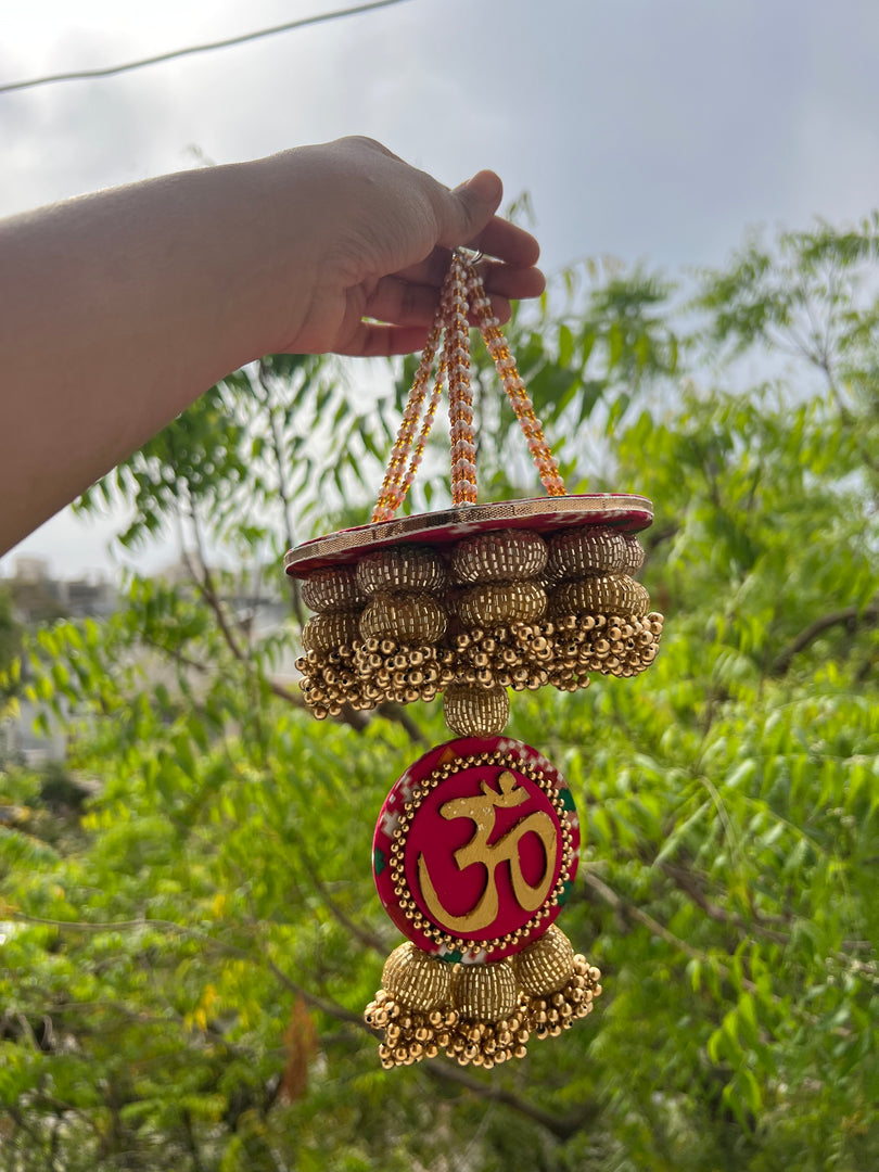 Pink Colloquial Divine Pichwai Om Pearl Hanging