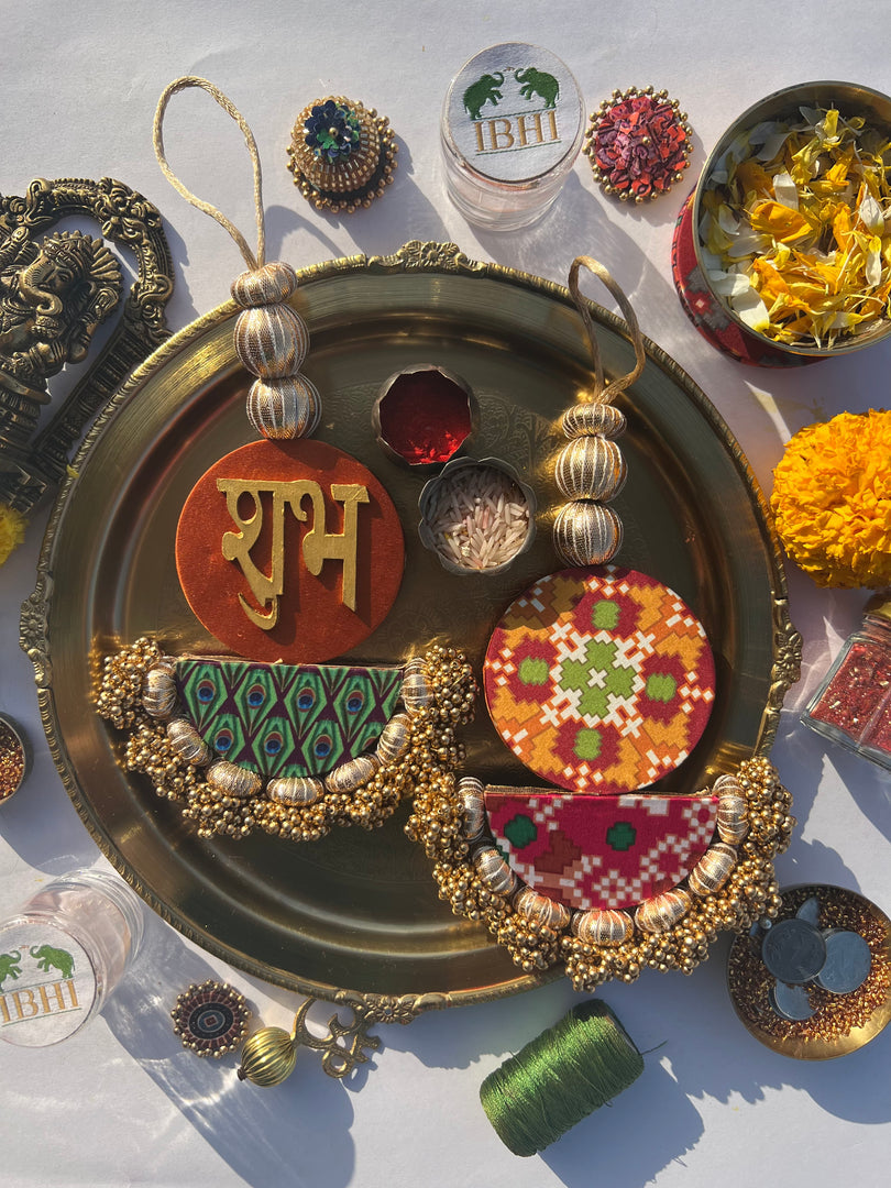 Arc Shubh Labh: Pastel Pistachio & Maroon Navratna Patola