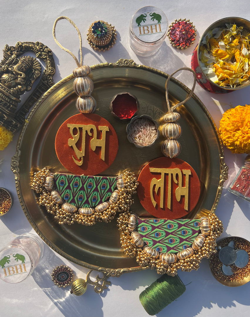 Arc Shubh Labh: Pastel Pistachio & Maroon Navratna Patola