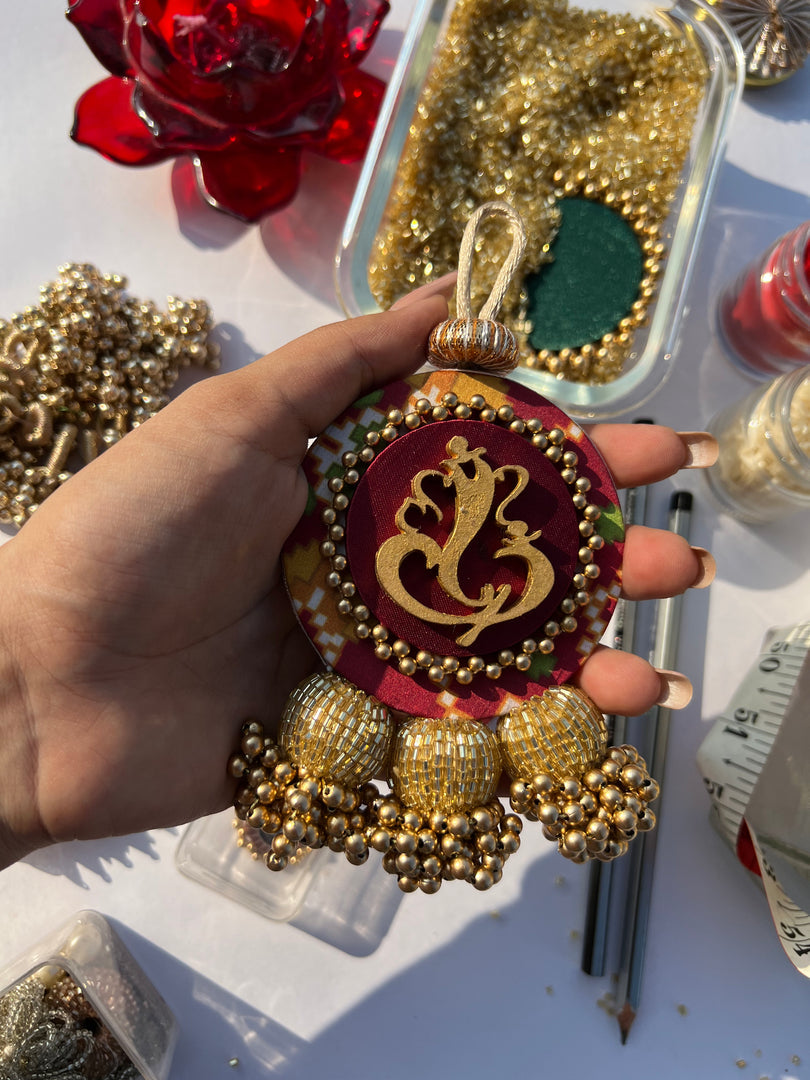 Ganesh Motif Medium Glass Beaded Charm: Congruous Divine Pichwai