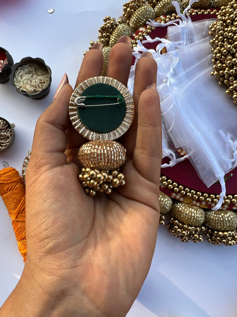 Enchanted Pink Navratna Patola Beaded Brooch