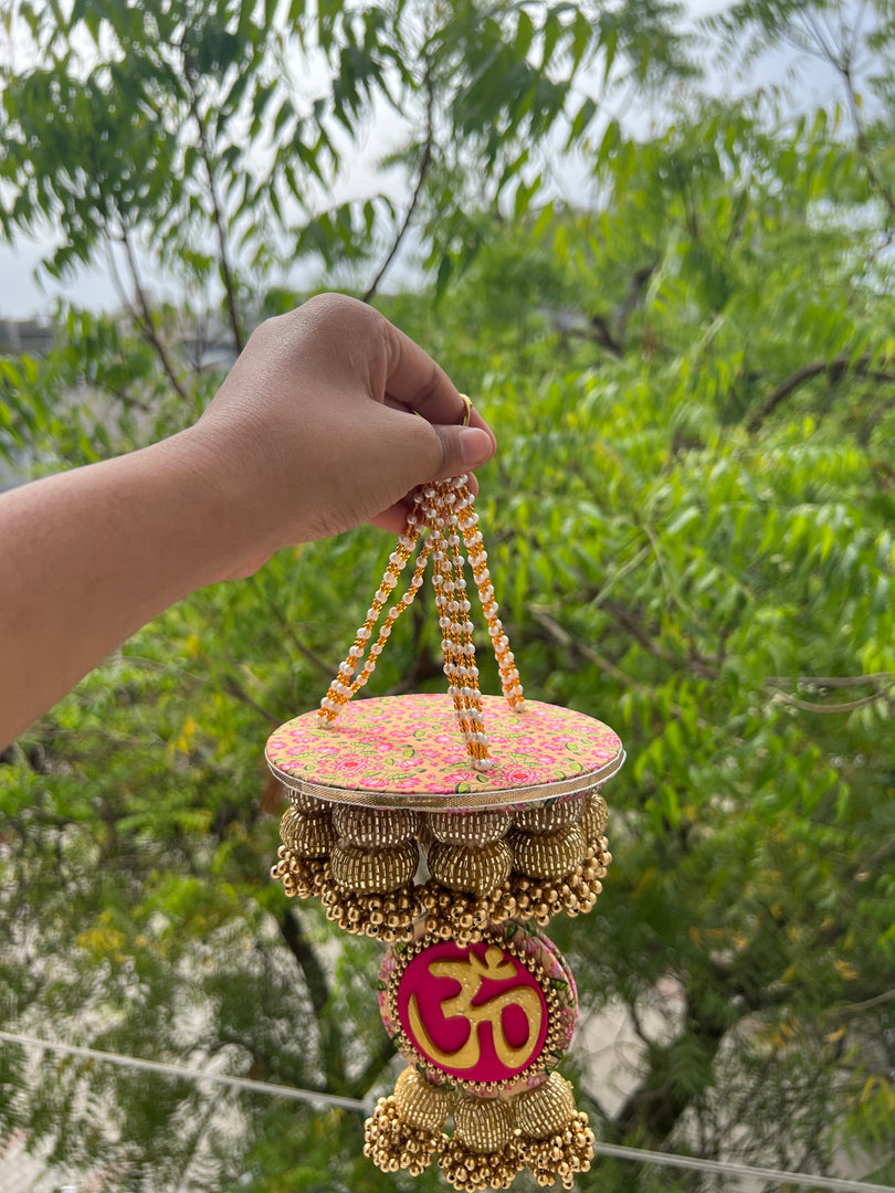 Pink Colloquial Divine Pichwai Om Pearl Hanging