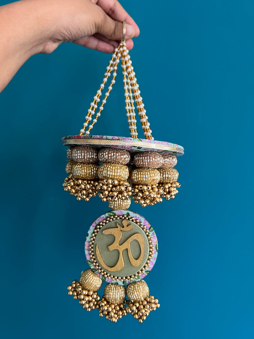 Pink Colloquial Divine Pichwai Om Pearl Hanging