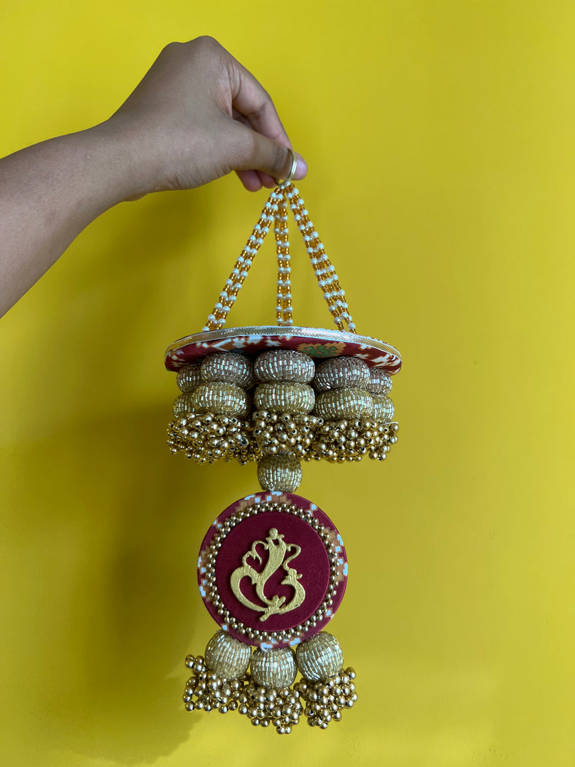 Golden Yellow Navratna Patola Ganesh Pearl Hanging