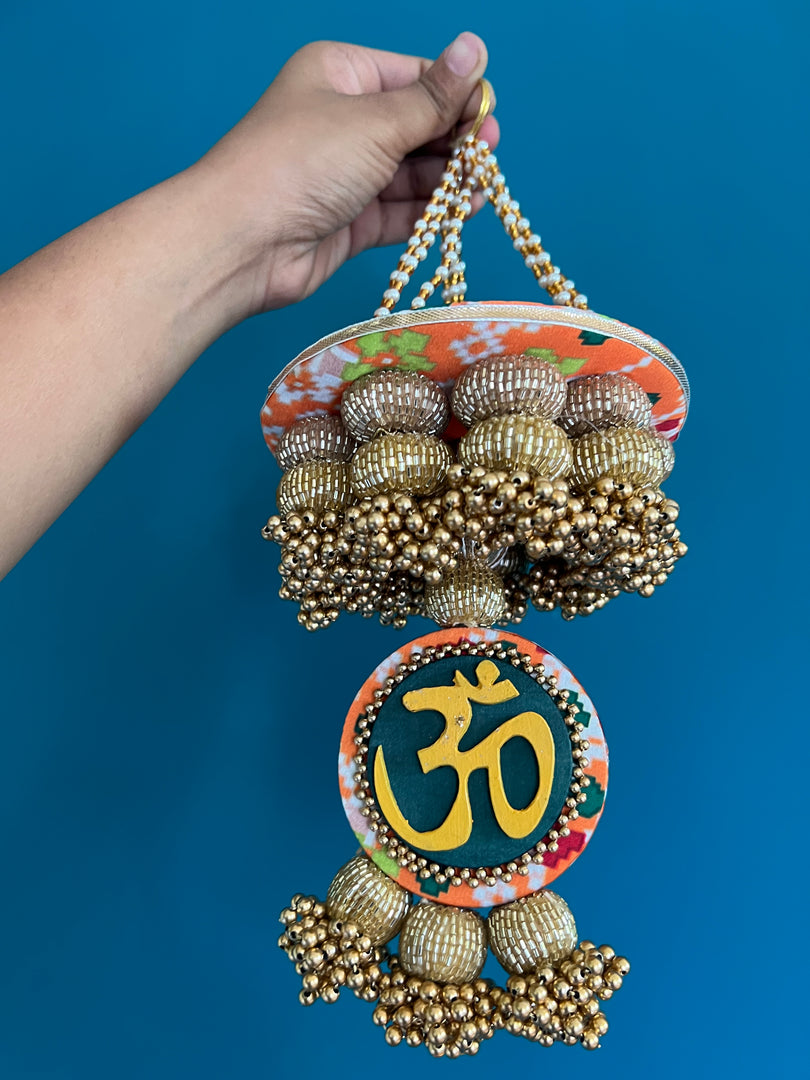 Pink Colloquial Divine Pichwai Om Pearl Hanging