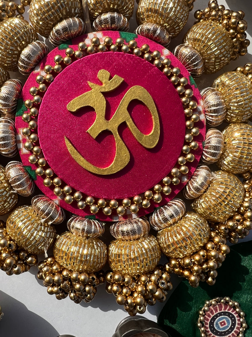 Chaandbali OM Pallet: OG Inflorescence Divine Pichwai + Maroon Navratna Patola