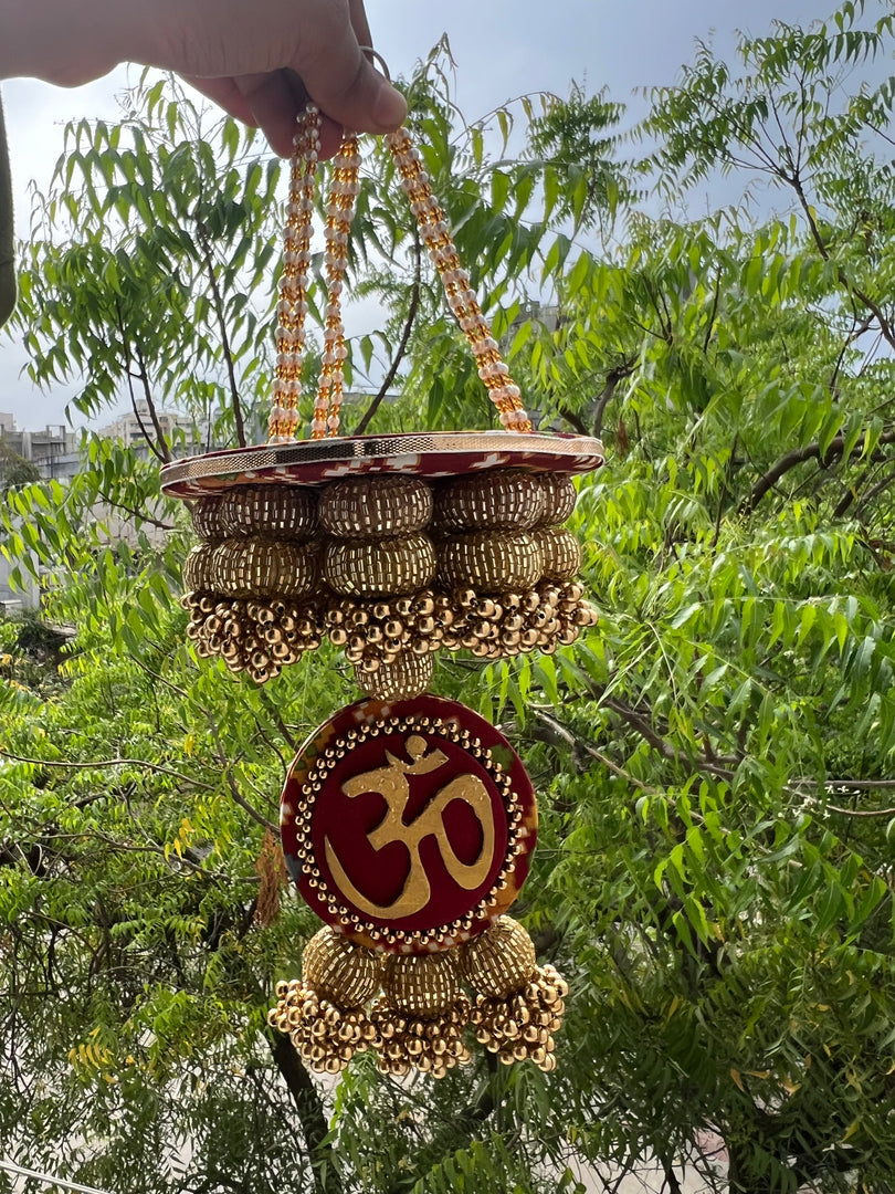 Pink Colloquial Divine Pichwai Om Pearl Hanging