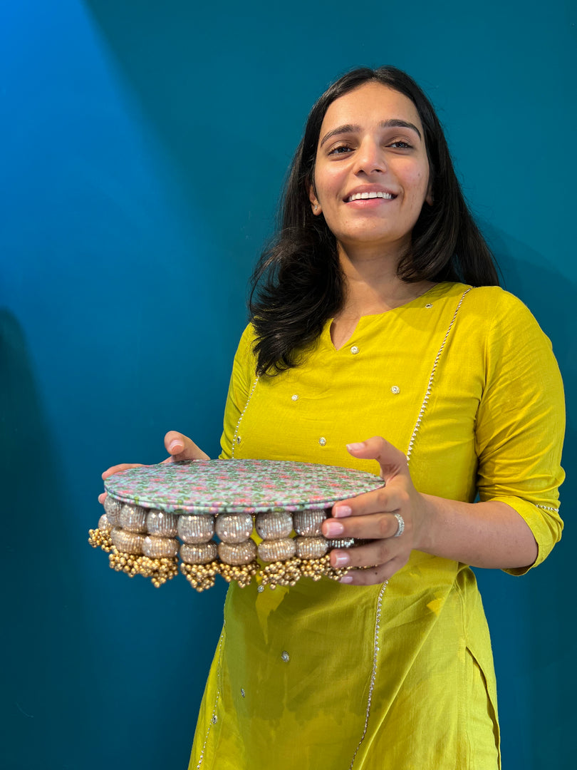 Golden Yellow Navratna Patola Dangler Platter (Medium)