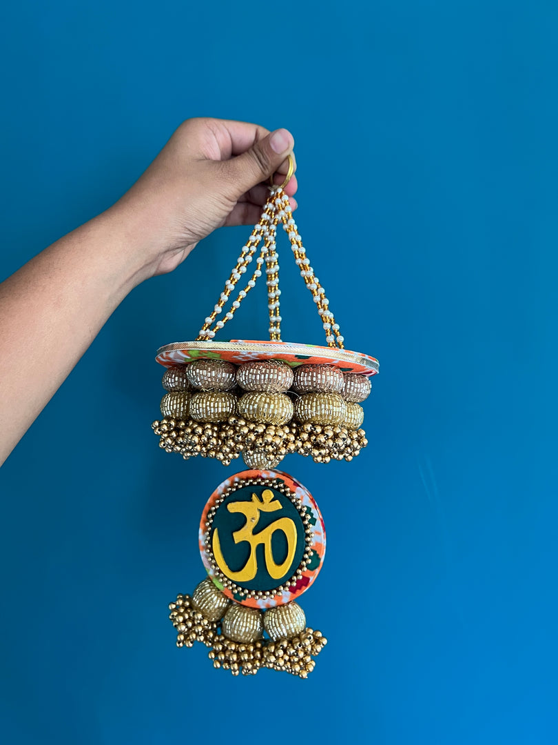 Pink Colloquial Divine Pichwai Om Pearl Hanging