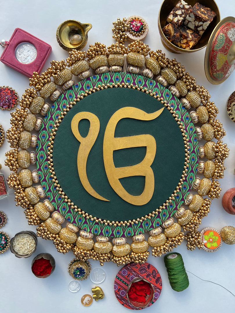 Ek Onkar Motif Micro Pallet + Hanging: Lemon Yellow + Vermillion Congruous Divine Pichwai