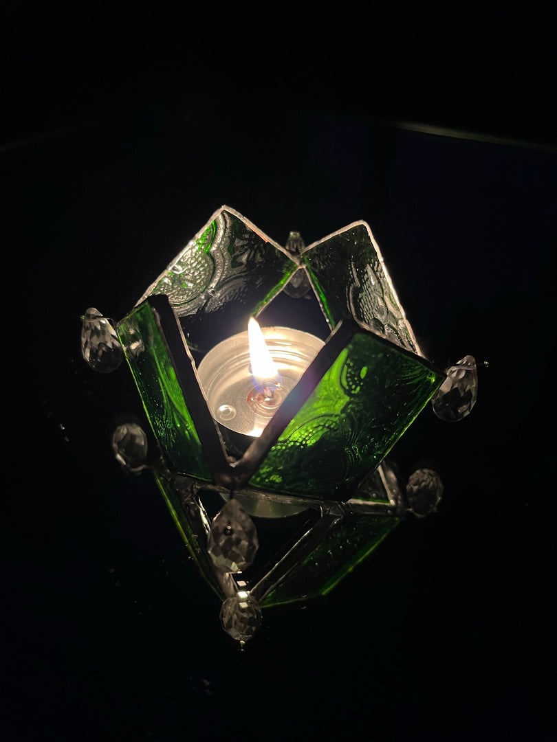 Rhombus Clear Glass Textured Diya