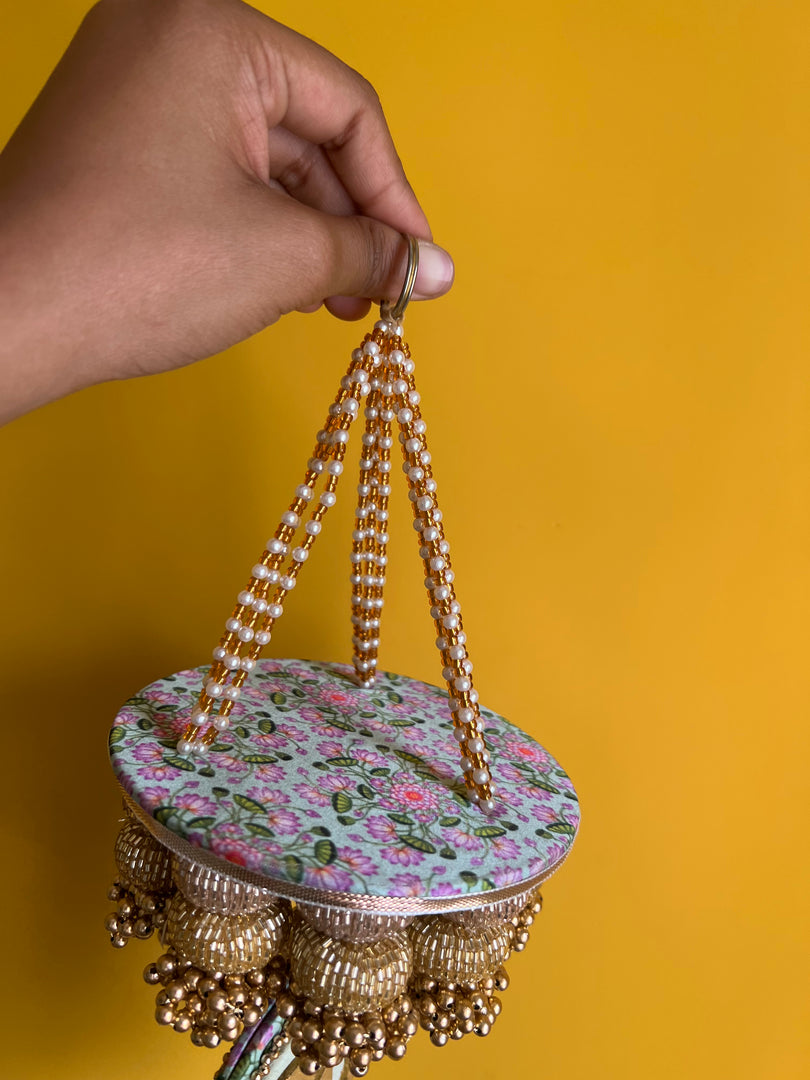 Pink Colloquial Divine Pichwai Om Pearl Hanging