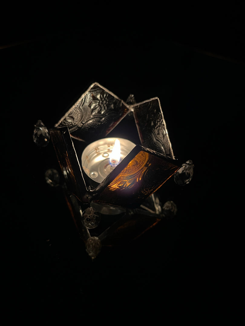 Rhombus Clear Glass Textured Diya