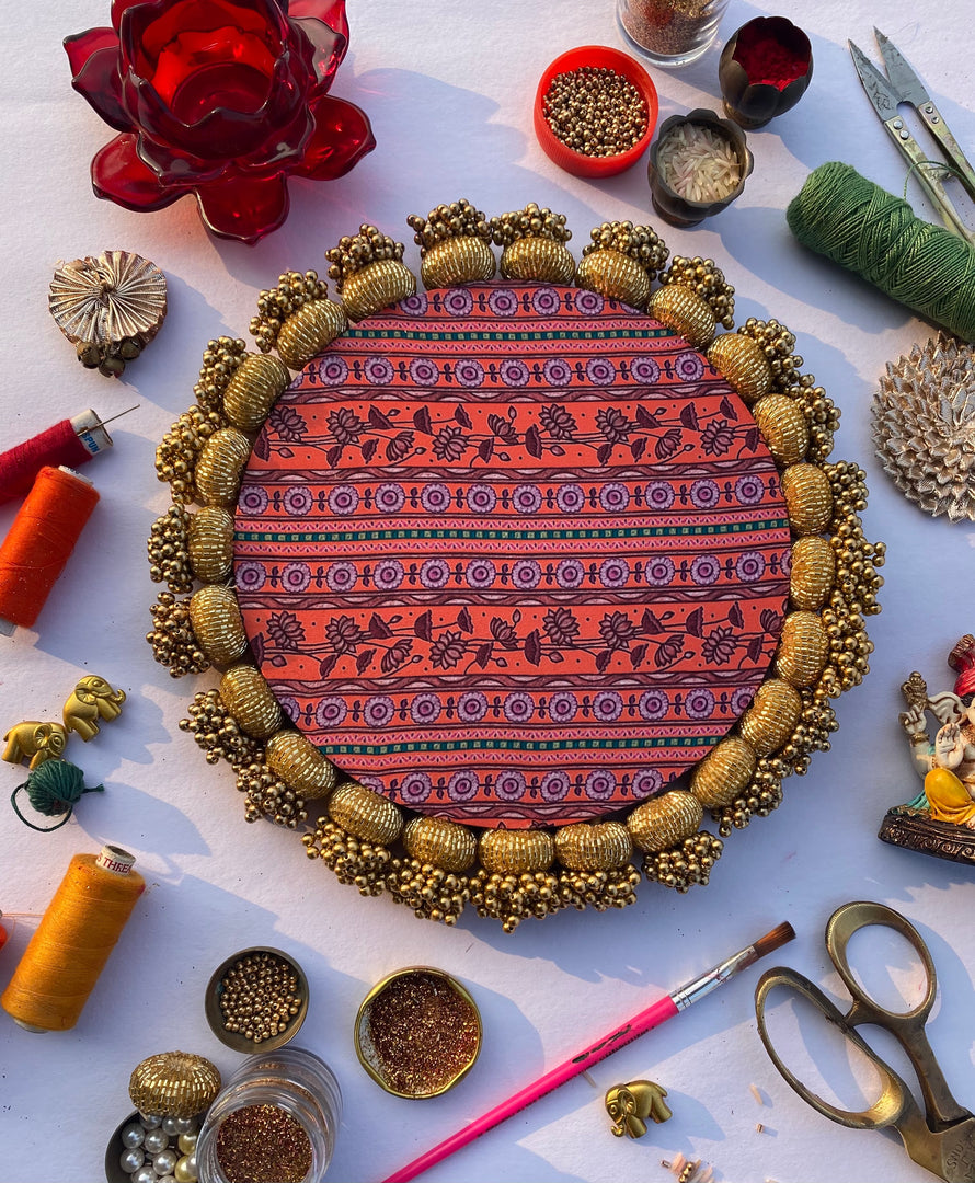 MINI RANGOLI: Inflorescence and Pink Colloquial Divine Pichwai Glass Beaded