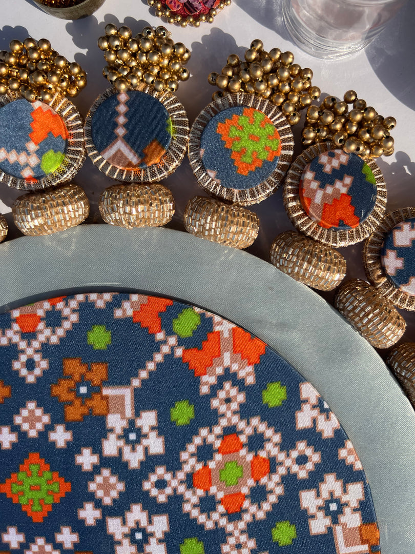 Ajrakh + Pastel Pistachio Inflorescence Divine Pichwai Glass Rhapsody Lumba Rangoli