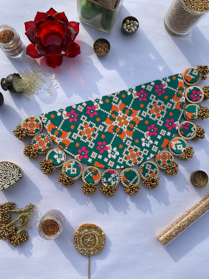 Maroon Navratna Patola and Pink Navratna Patola Arc Lumba Rangoli