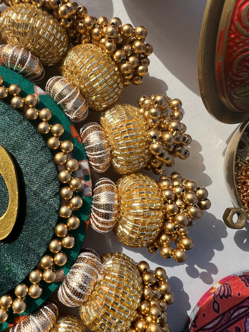 Chaandbali OM Pallet: OG Inflorescence Divine Pichwai + Maroon Navratna Patola