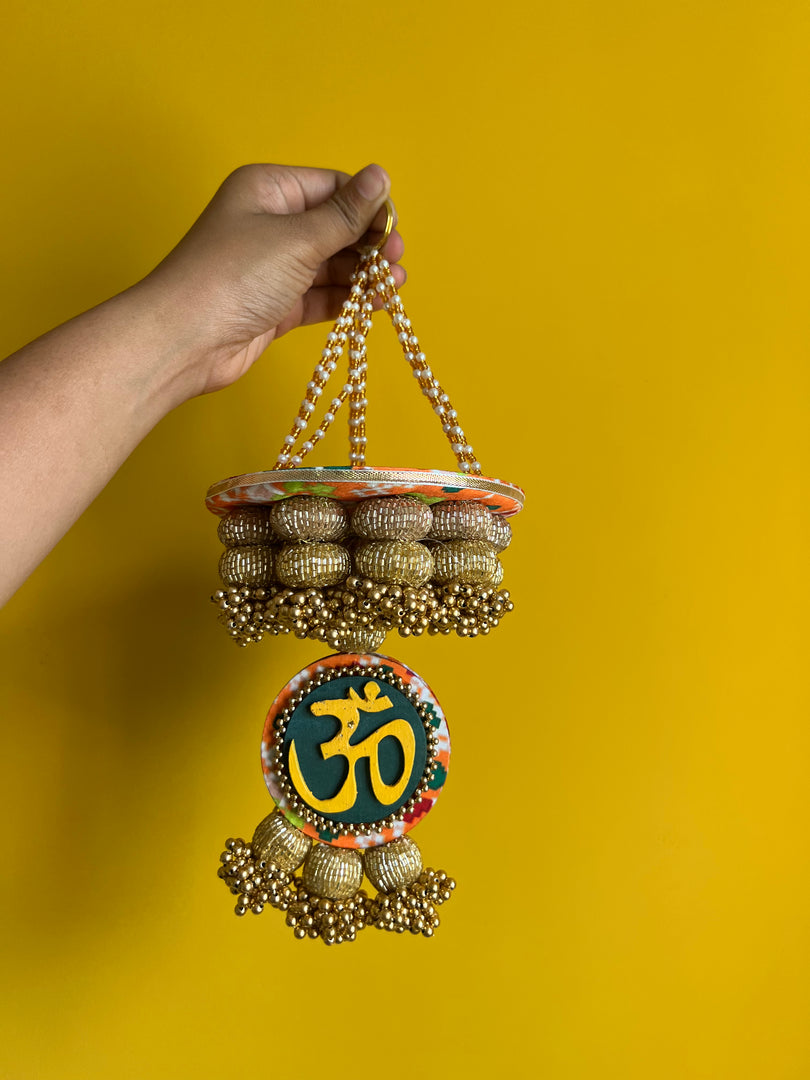 Pink Colloquial Divine Pichwai Om Pearl Hanging