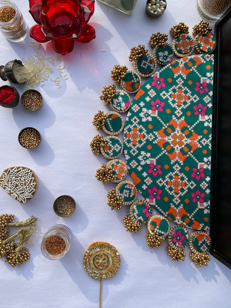 Maroon Navratna Patola and Pink Navratna Patola Arc Lumba Rangoli