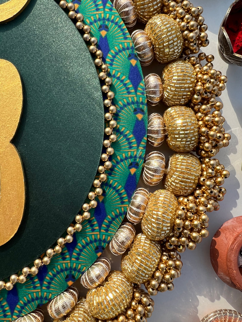 Ek Onkar Motif Micro Pallet + Hanging: Lemon Yellow + Vermillion Congruous Divine Pichwai