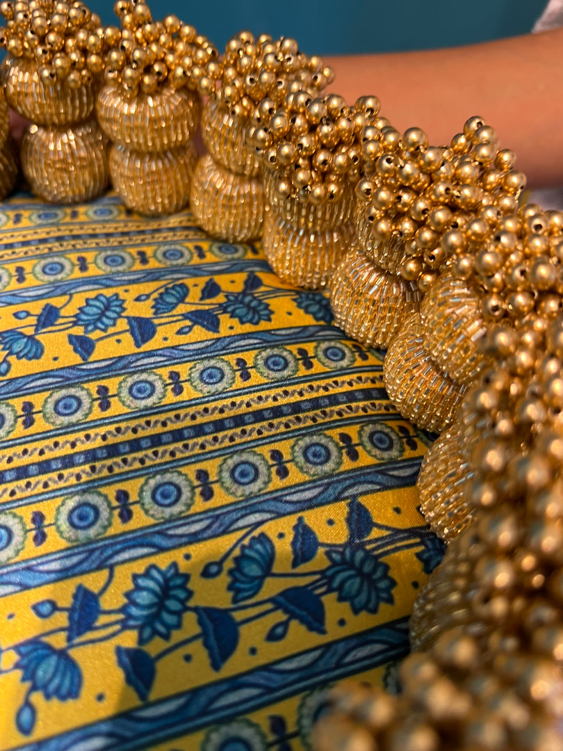 Golden Yellow Navratna Patola Dangler Platter (Medium)