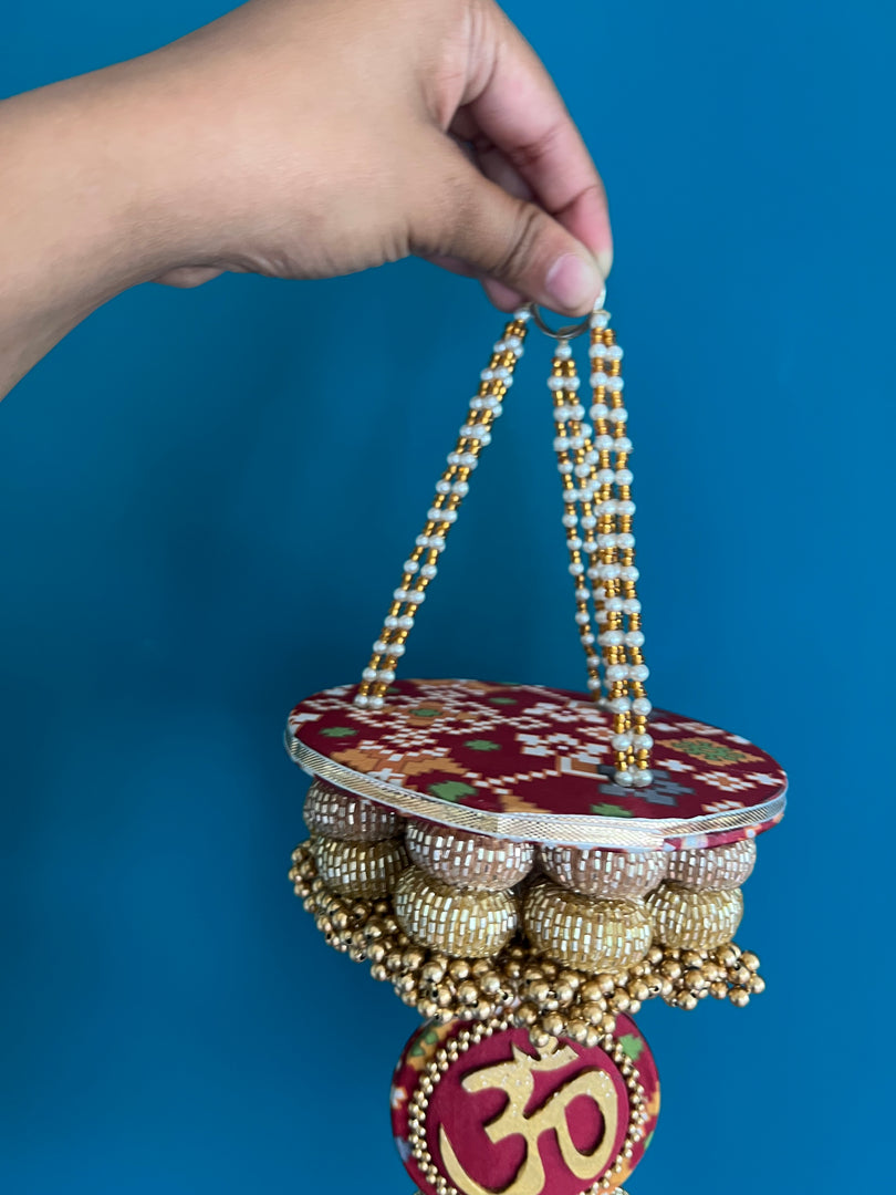 Pink Colloquial Divine Pichwai Om Pearl Hanging