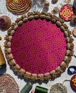 Load image into Gallery viewer, Piolet Violet Kamal Bandhej + Maroon Navratna Patola Rangoli- 10 inches basal diameter | 13 inches total diameter
