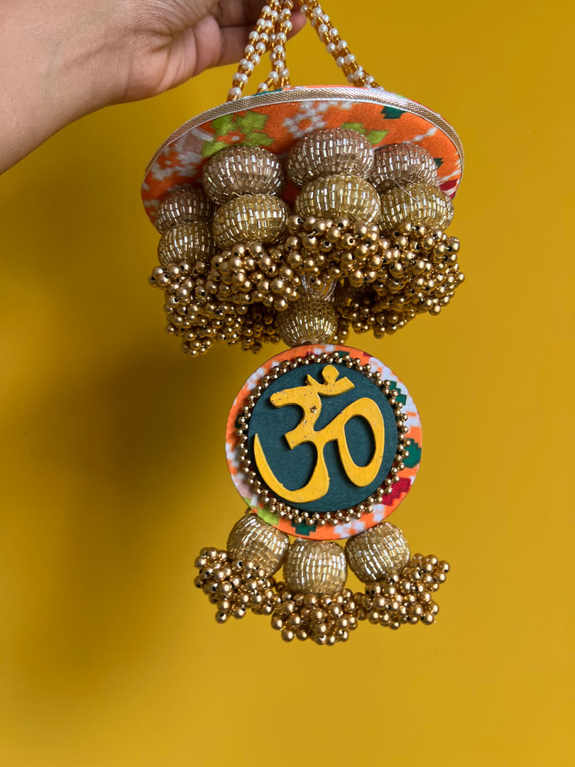Pink Colloquial Divine Pichwai Om Pearl Hanging