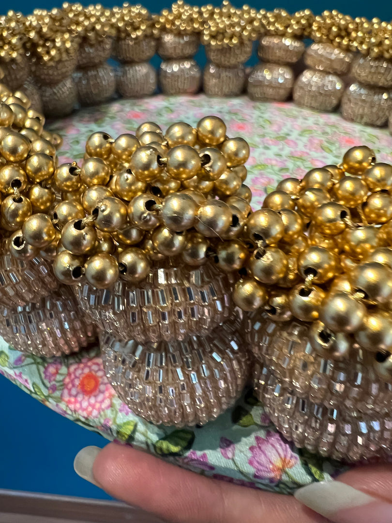 Golden Yellow Navratna Patola Dangler Platter (Medium)