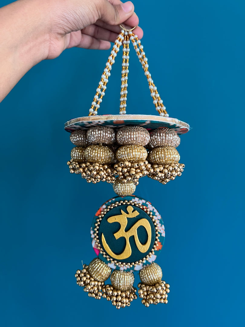 Pink Colloquial Divine Pichwai Om Pearl Hanging