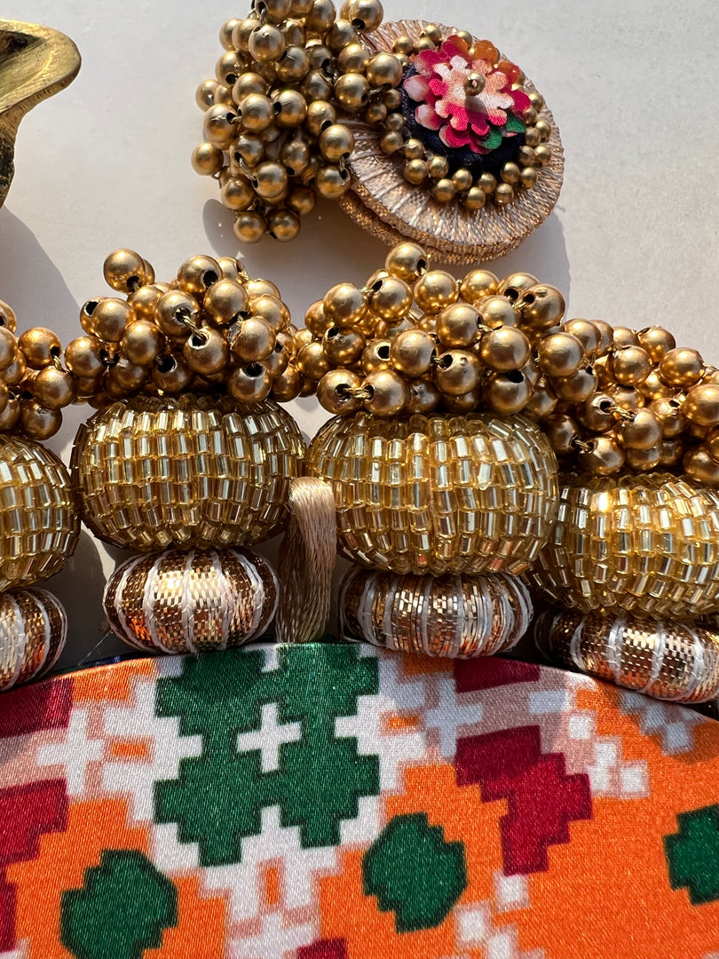 Ek Onkar Motif Micro Pallet + Hanging: Lemon Yellow + Vermillion Congruous Divine Pichwai