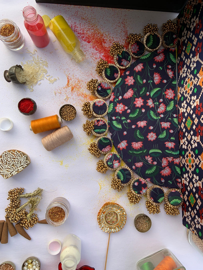 Maroon Navratna Patola and Pink Navratna Patola Arc Lumba Rangoli
