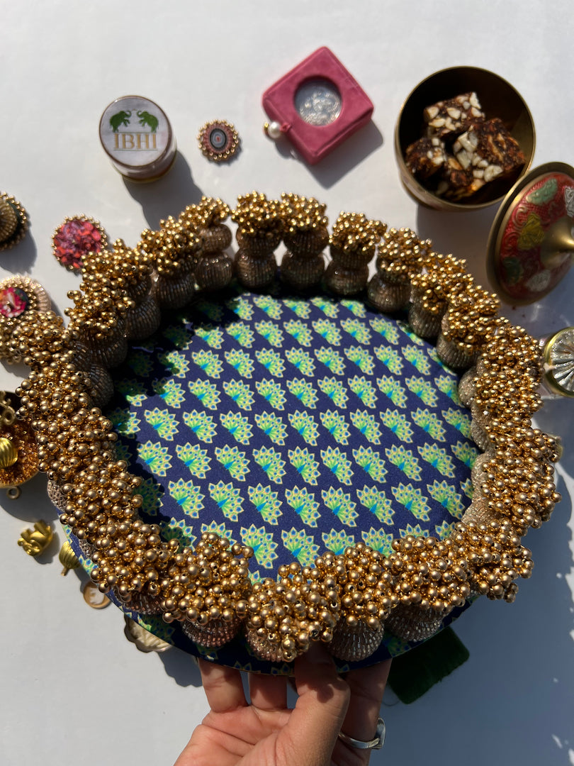 Golden Yellow Navratna Patola Dangler Platter (Medium)