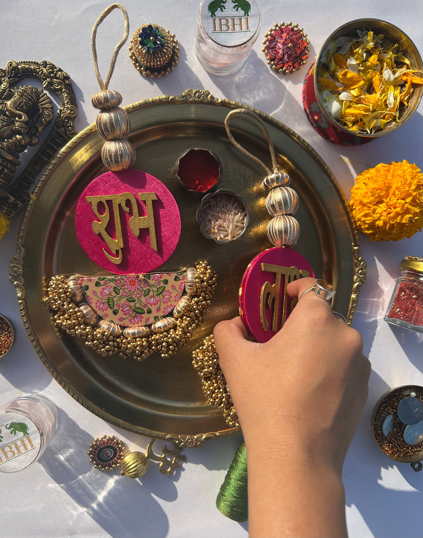 Arc Shubh Labh: Pastel Pistachio & Maroon Navratna Patola