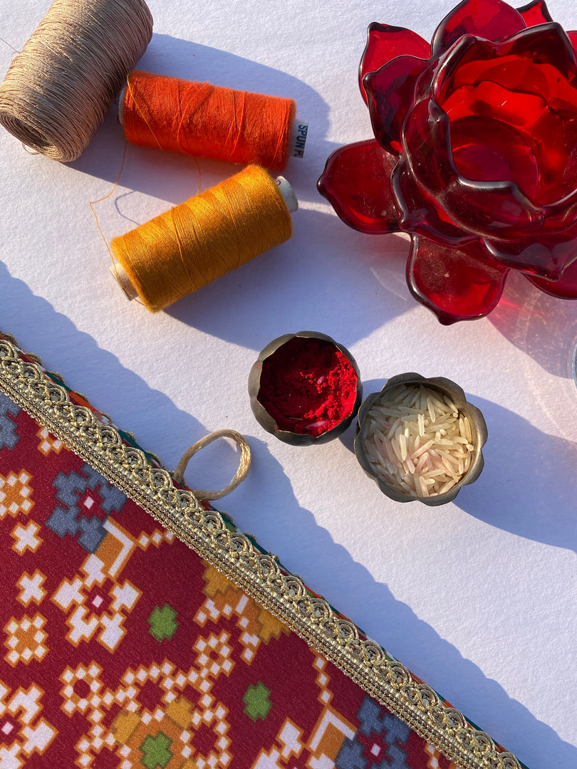 Vermillion Congruous Divine Pichwai and Pink Navratna Patola Tasseled Toran