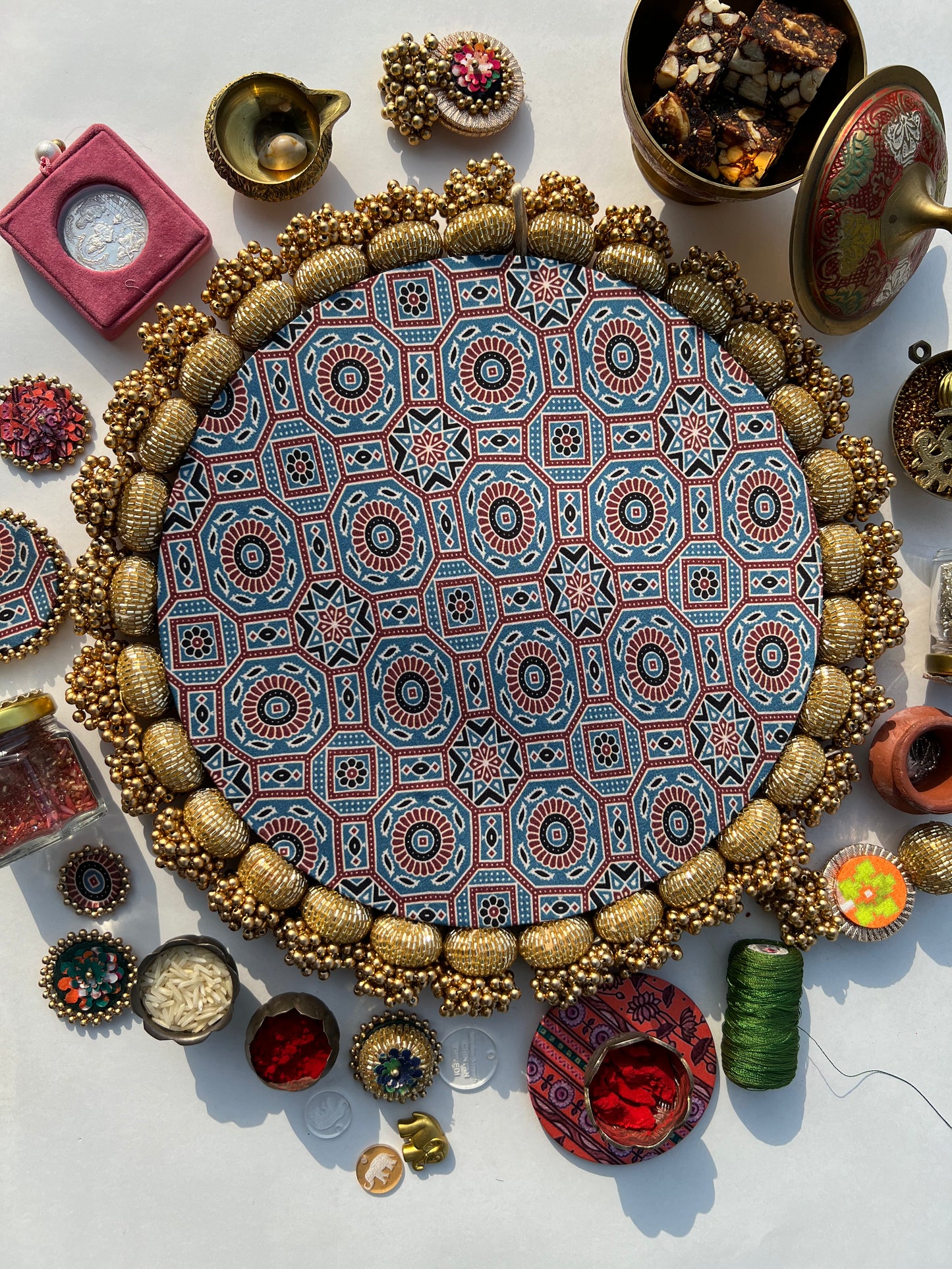 Manjari Rangoli: Solid Wine + Octagonal Ornamentation Intense Ajrakh