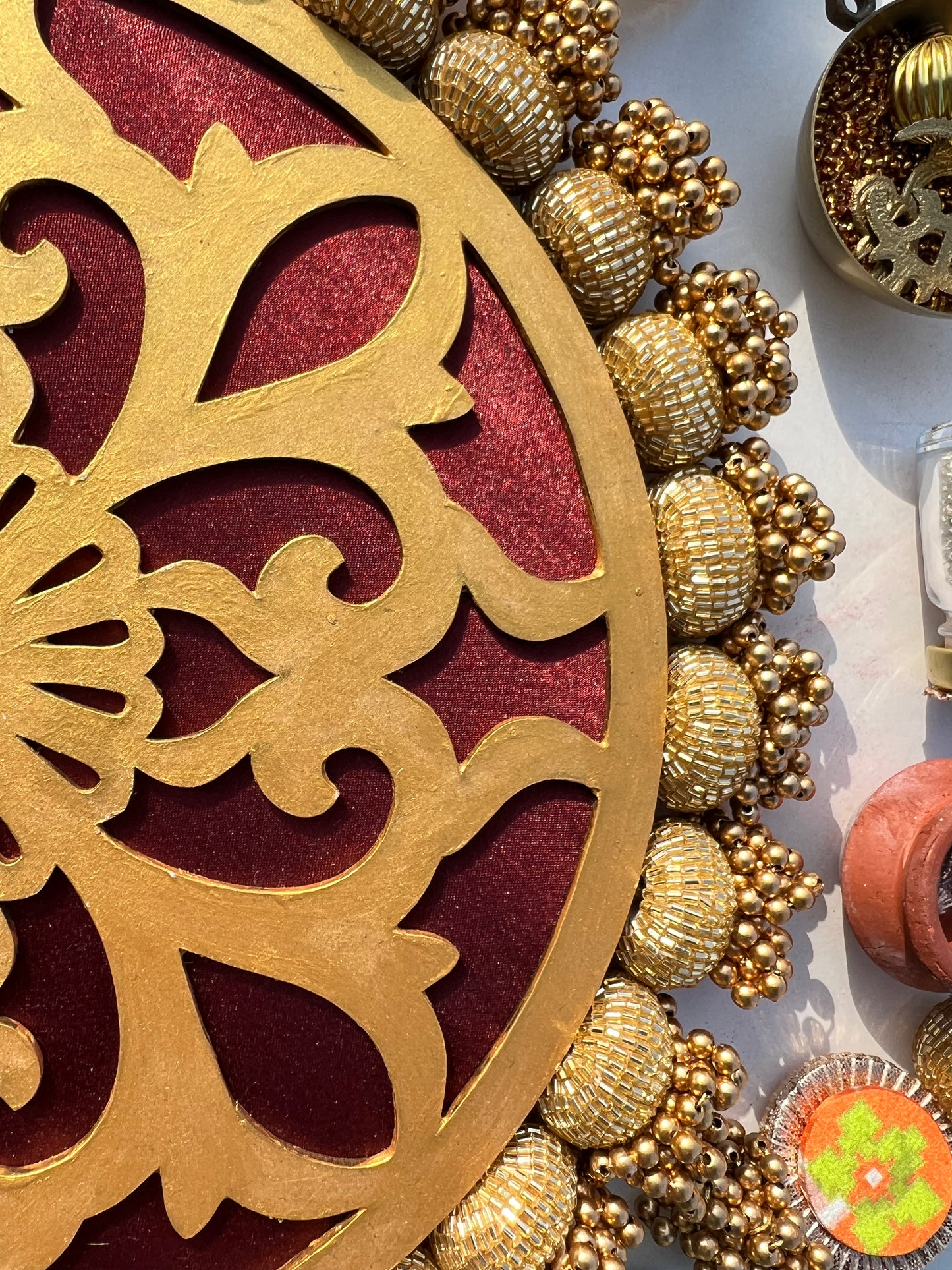 Manjari Rangoli: Solid Wine + Octagonal Ornamentation Intense Ajrakh