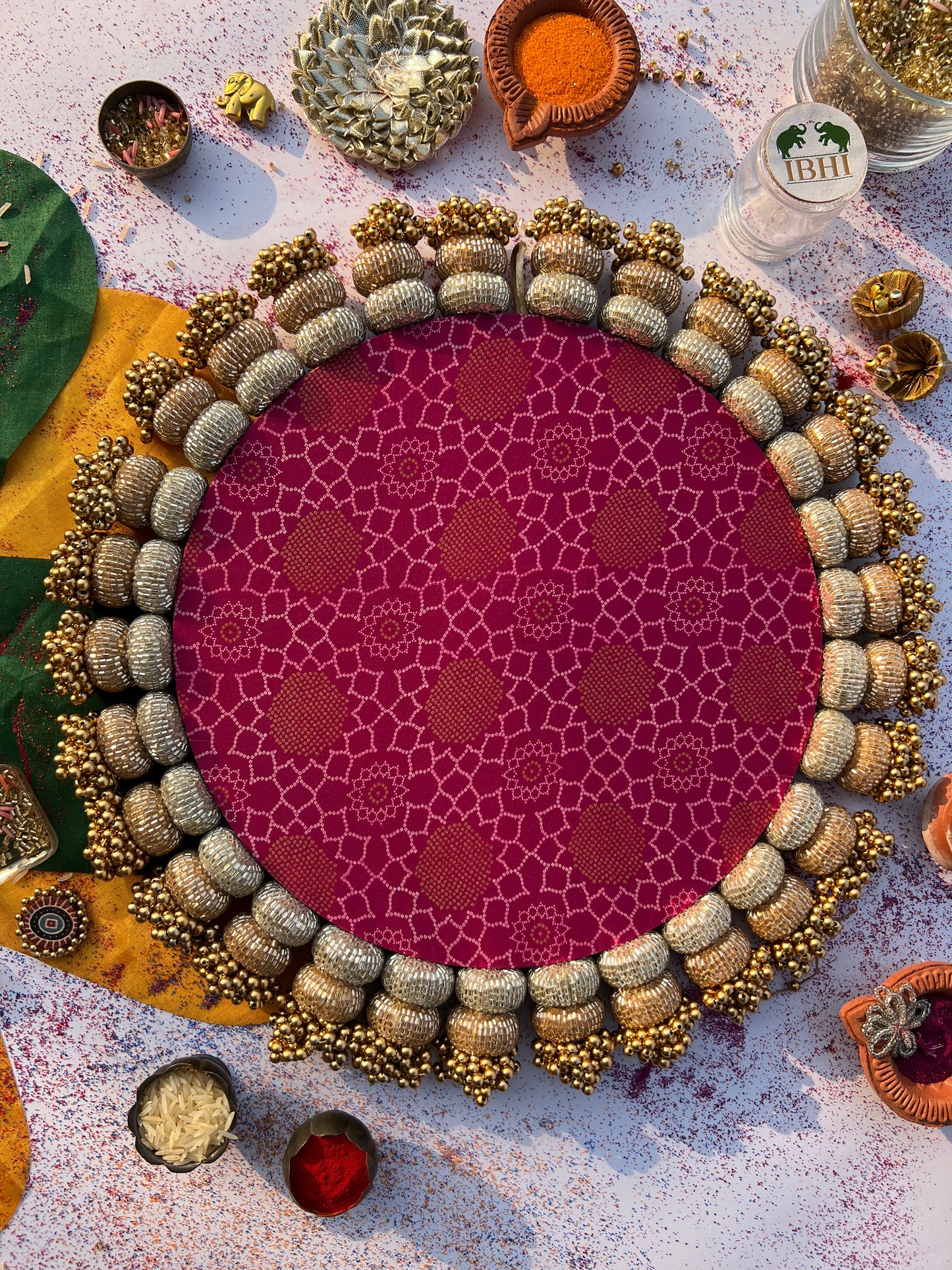 Chandbali combo : Bottle Green Navratna Patola + Rosie Rani Bandhej