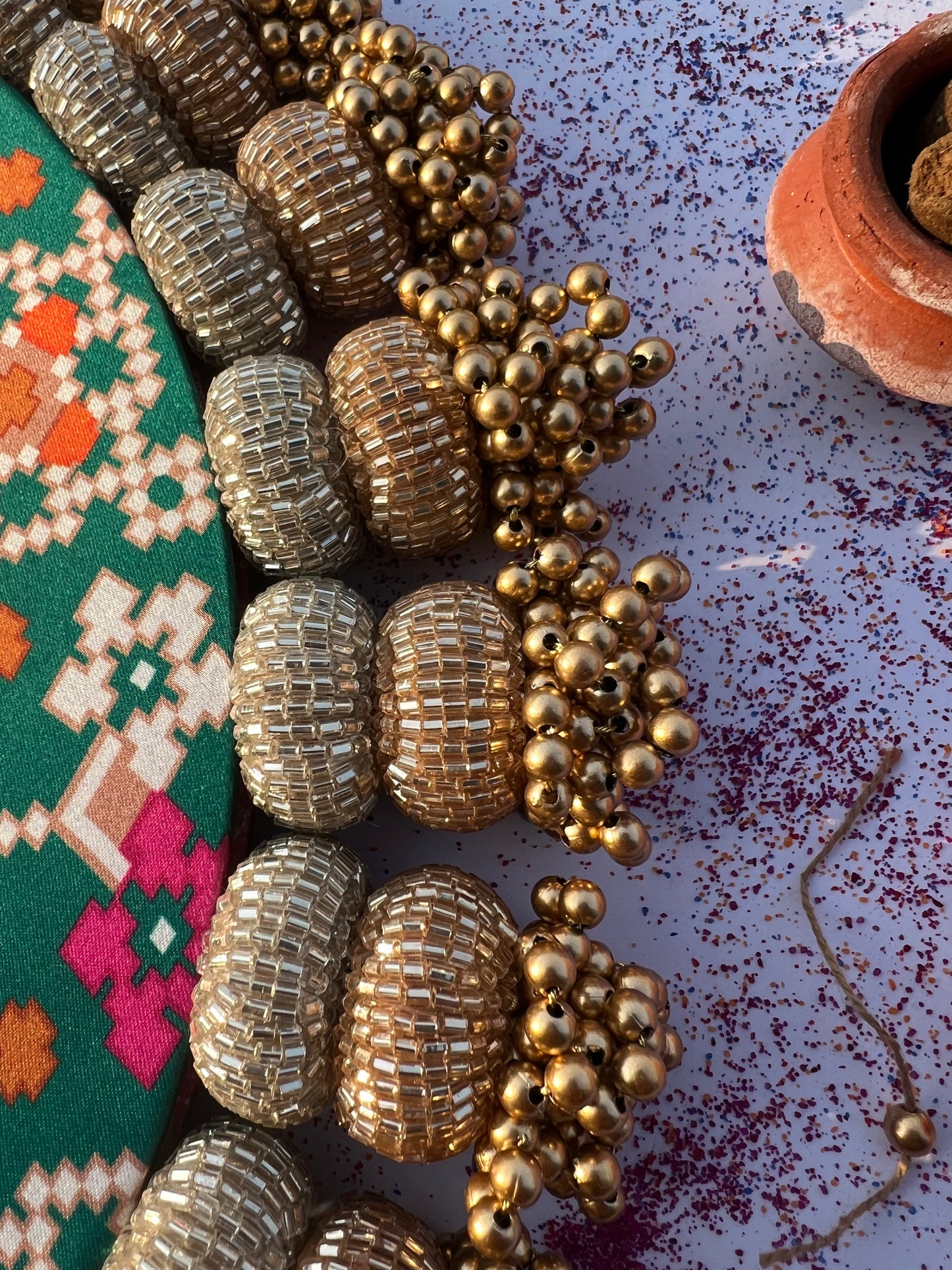 Chandbali combo : Bottle Green Navratna Patola + Rosie Rani Bandhej