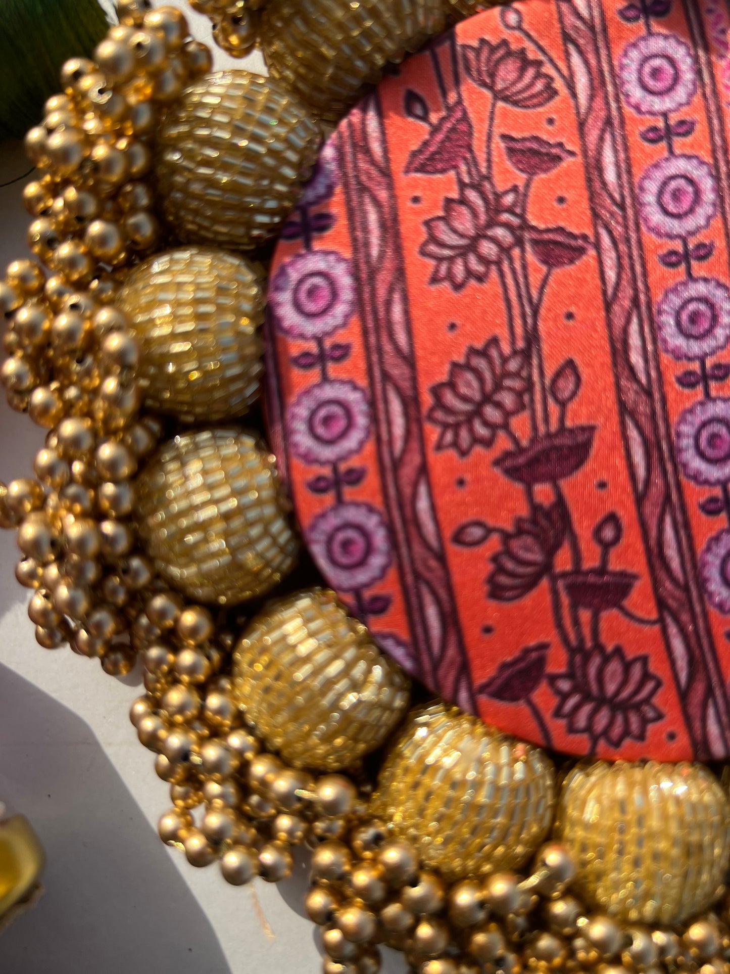 SPHERICAL GANESH PALLET: Bottle Green Navratna Patola + Vermillion Congruous Divine Pichwai