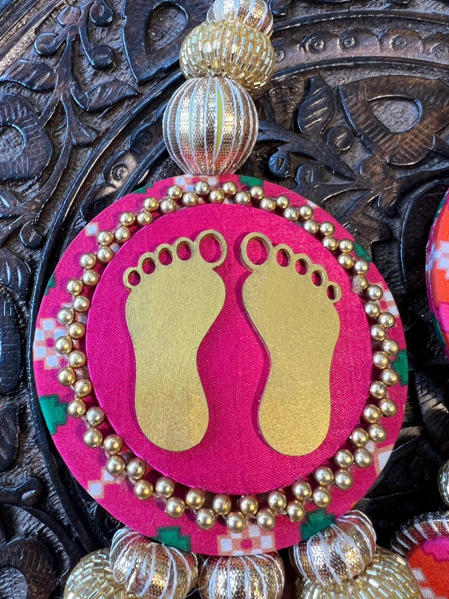 Lakshmi Pagla Danglers: Pink & Orange Navratna Patola