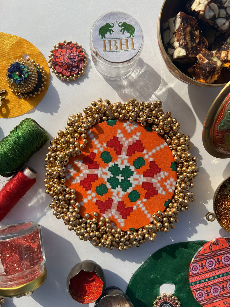 FIFO Platter: Golden Yellow + Maroon Navratna Patola