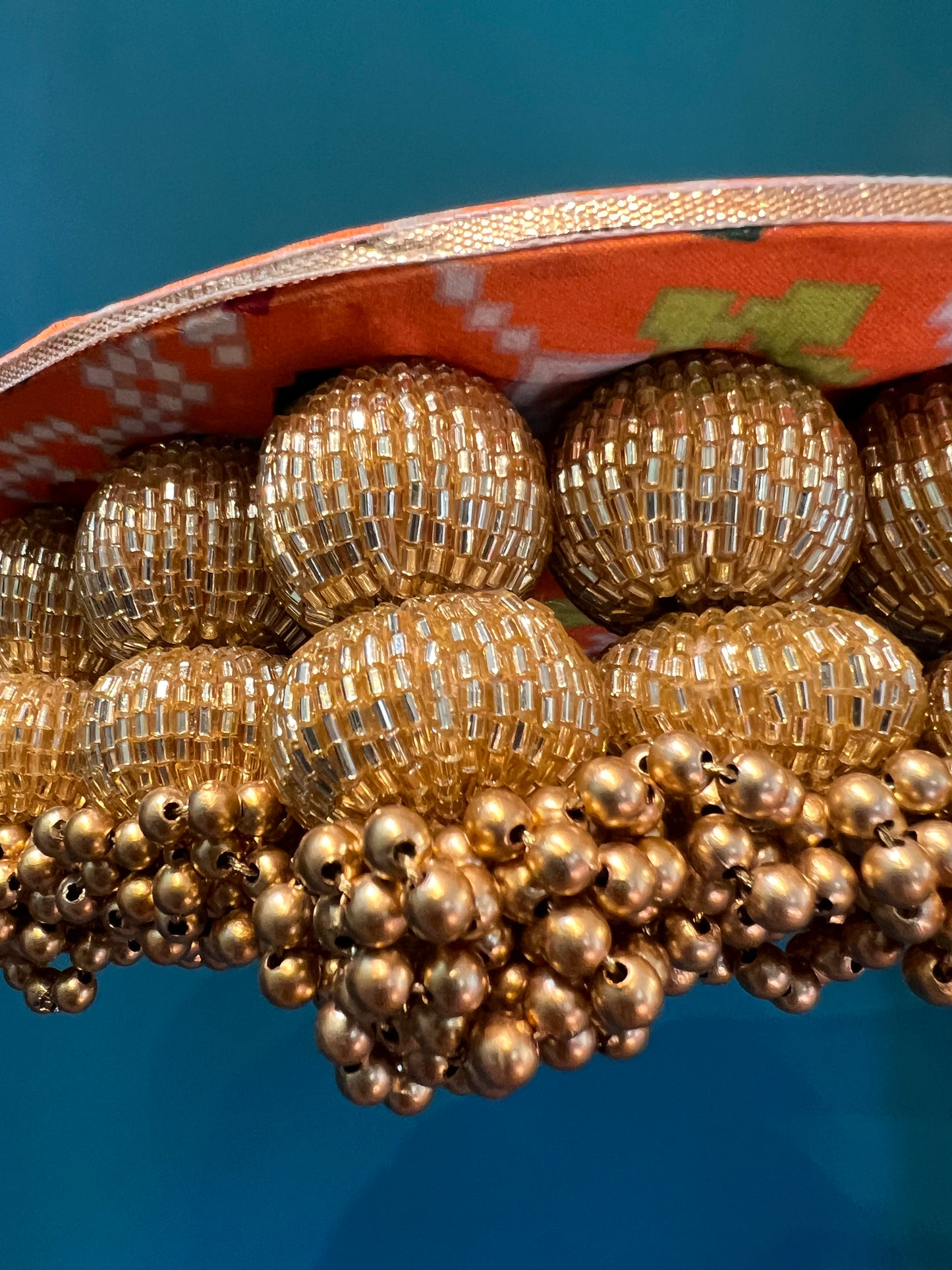 Golden Yellow Navratna Patola Dangler Platter (Medium)