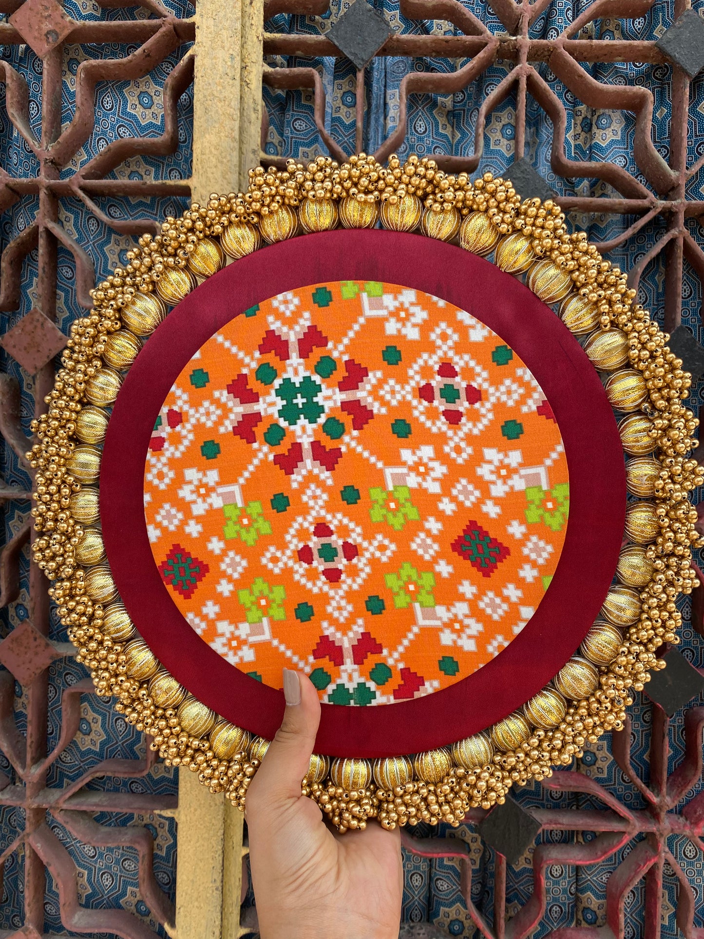 Shrinathji: Classic Pink Colloquial Divine Pichwai + Golden Yellow Navratna