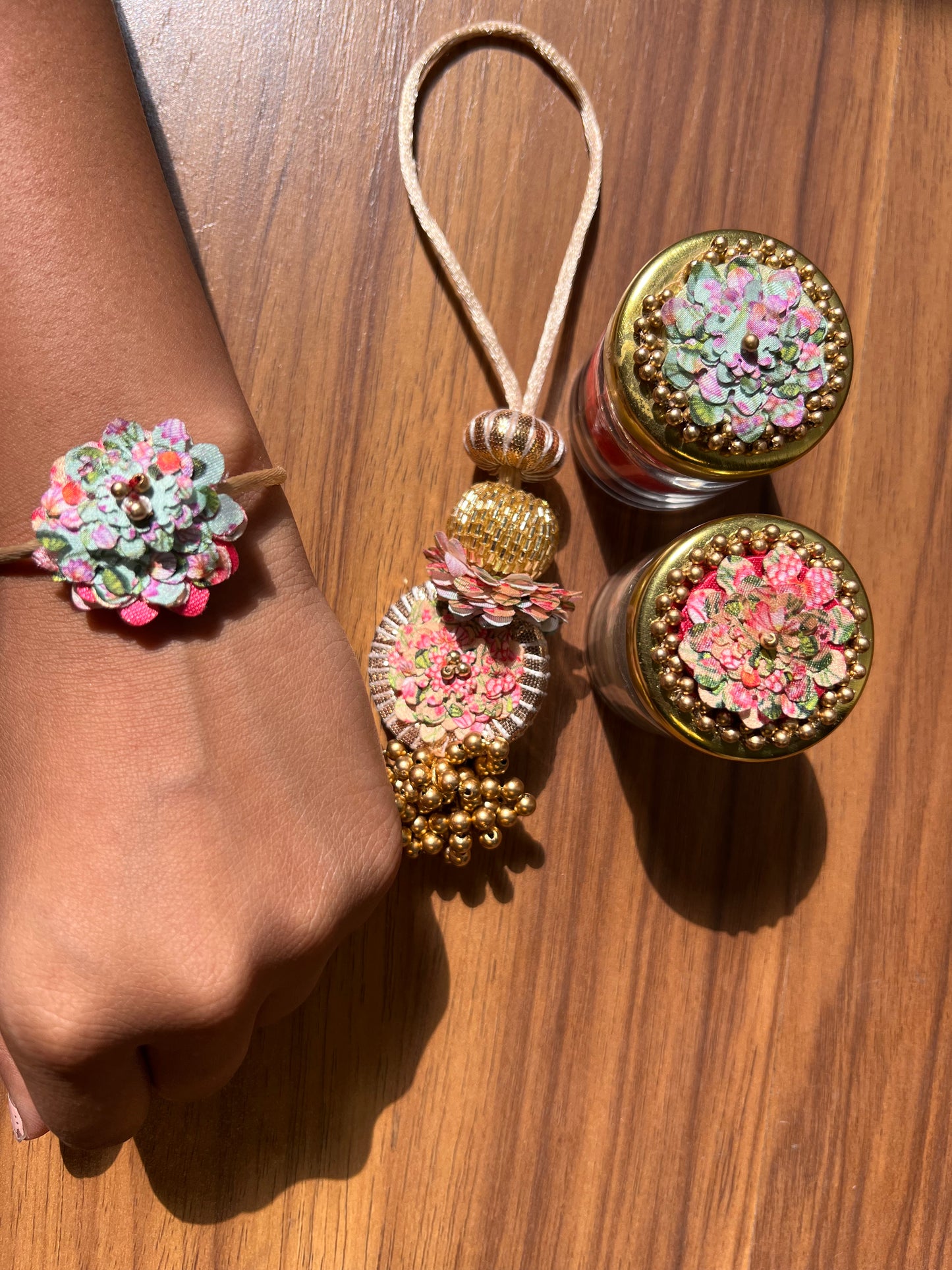 Pastel Pistachio & OG Inflorescence Divine Pichwai Rakhi Combo : III