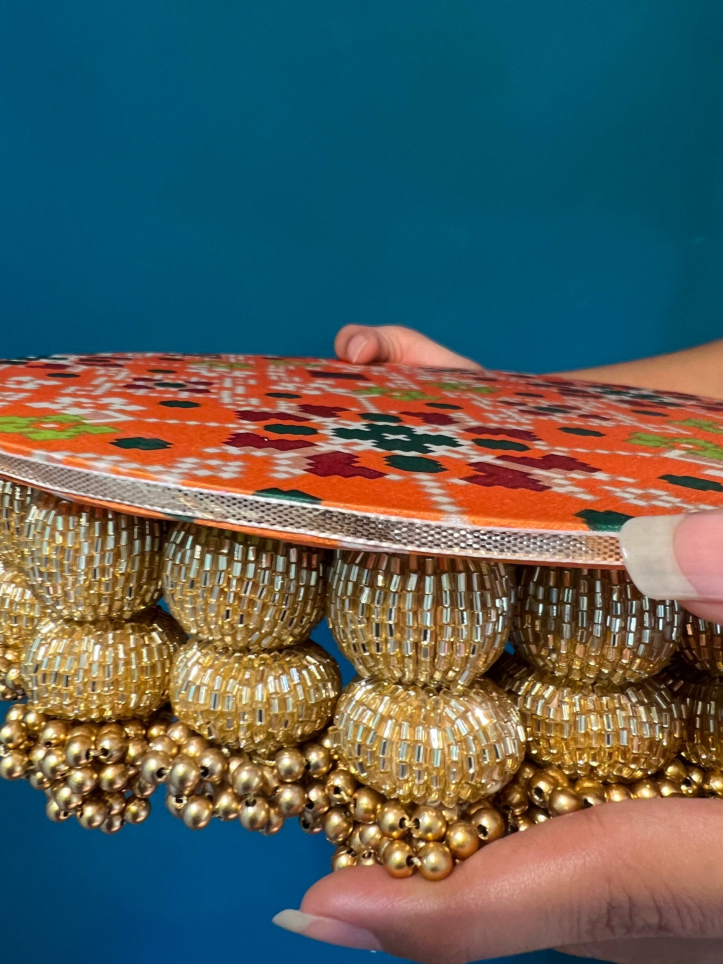 Golden Yellow Navratna Patola Dangler Platter (Medium)